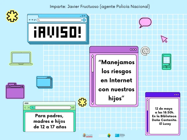 Cartel de Escuela de familias: riesgos de Internet