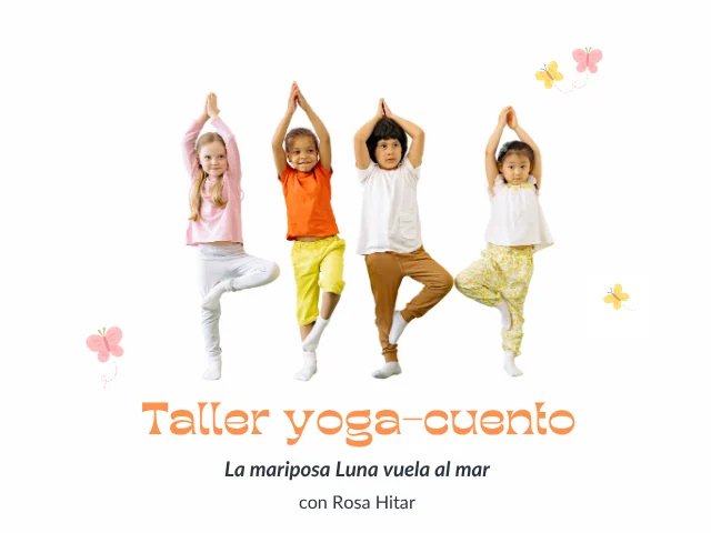 Cartel de Yoga cuento: La mariposa Luna vuela al mar