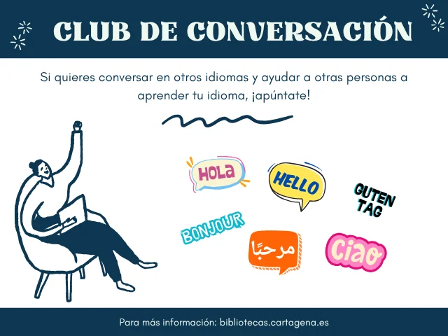 Cartel de Club de conversación en la Biblioteca Josefina Soria