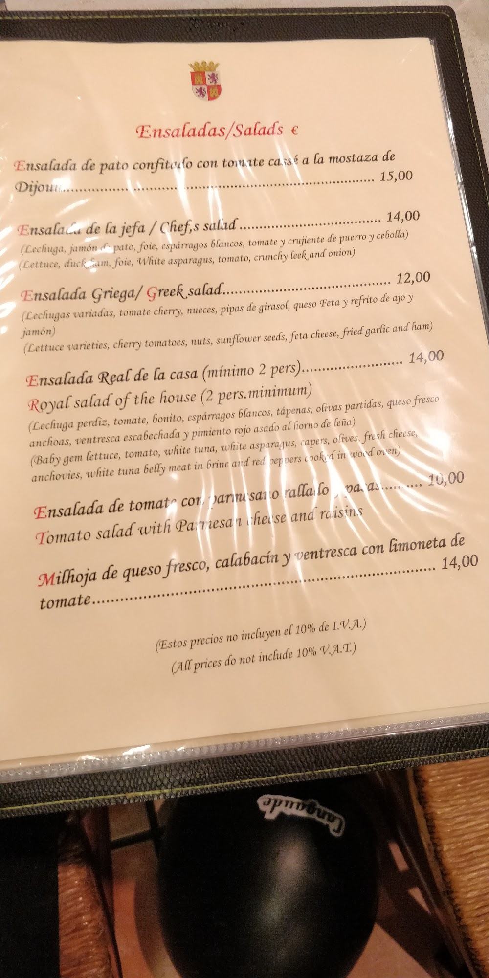 Asador El Pincho de Castilla · carta, página 2