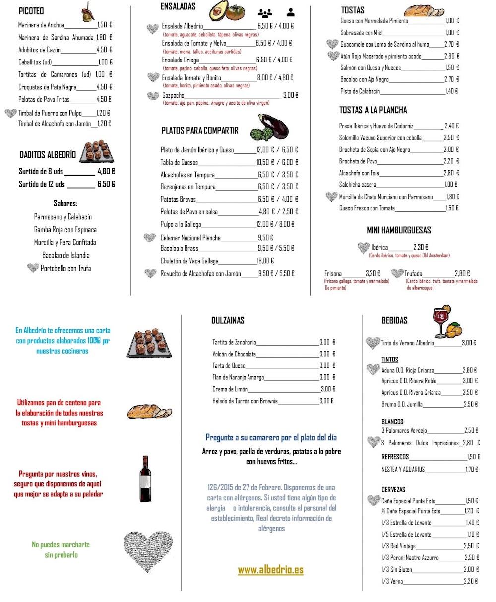 Bar restaurante ALBEDRÍO · carta, página 1