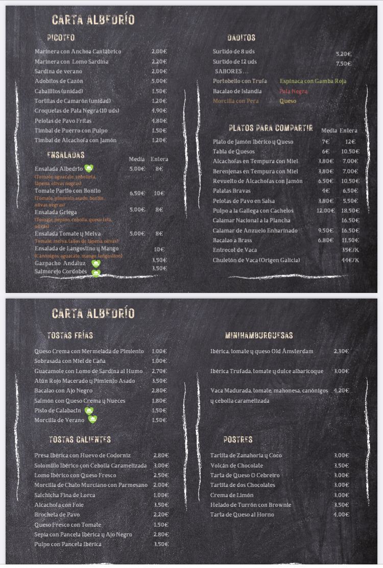 Bar restaurante ALBEDRÍO · carta, página 3