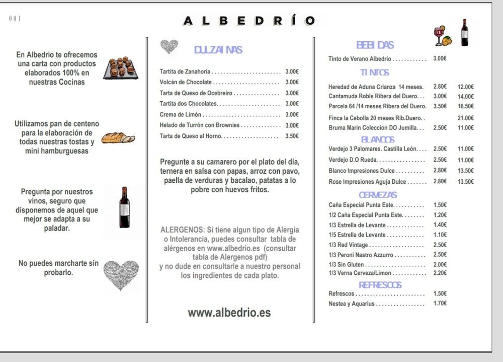Bar restaurante ALBEDRÍO · carta, página 6