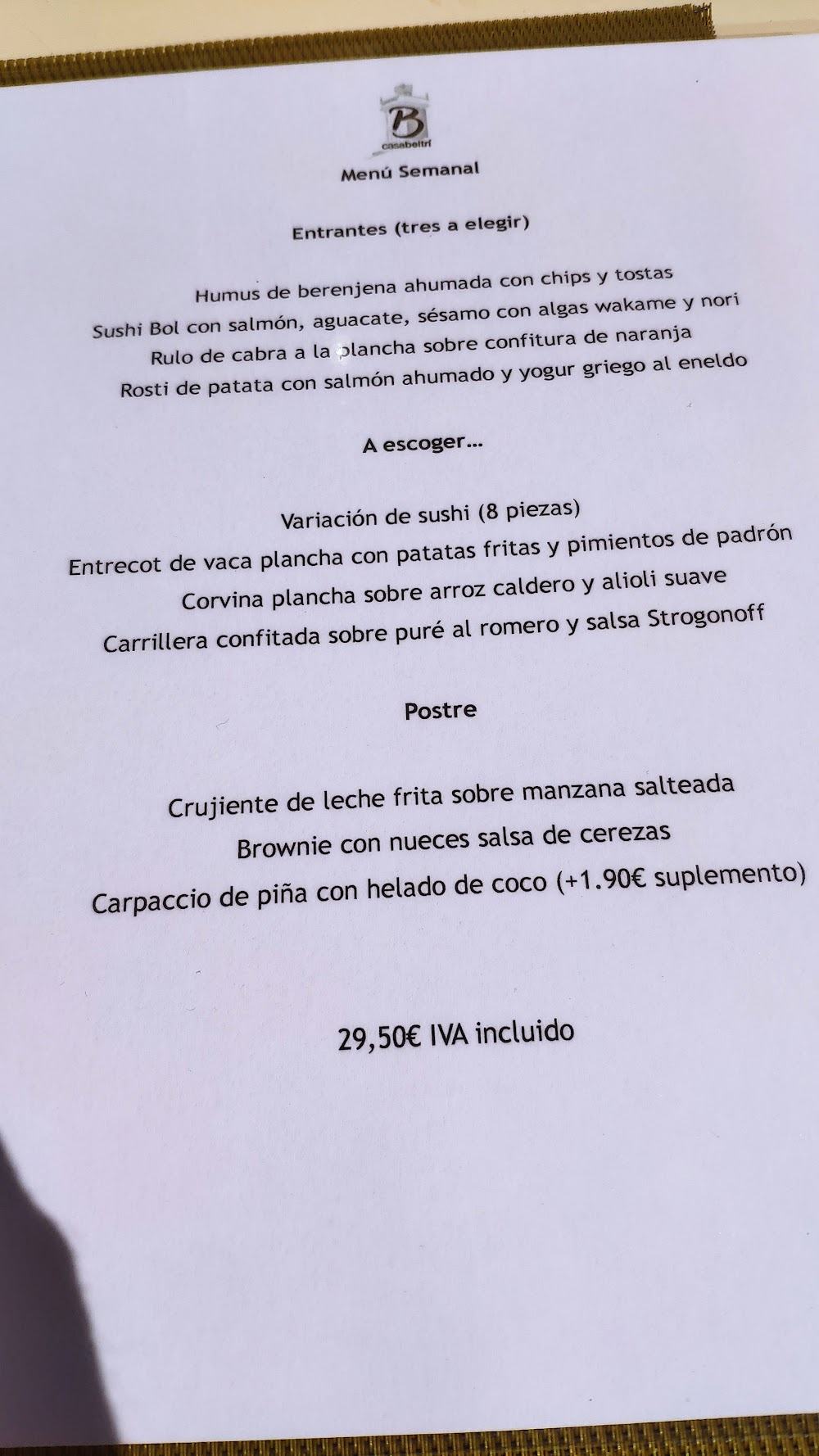 Restaurante Casa Beltrí · carta, página 2