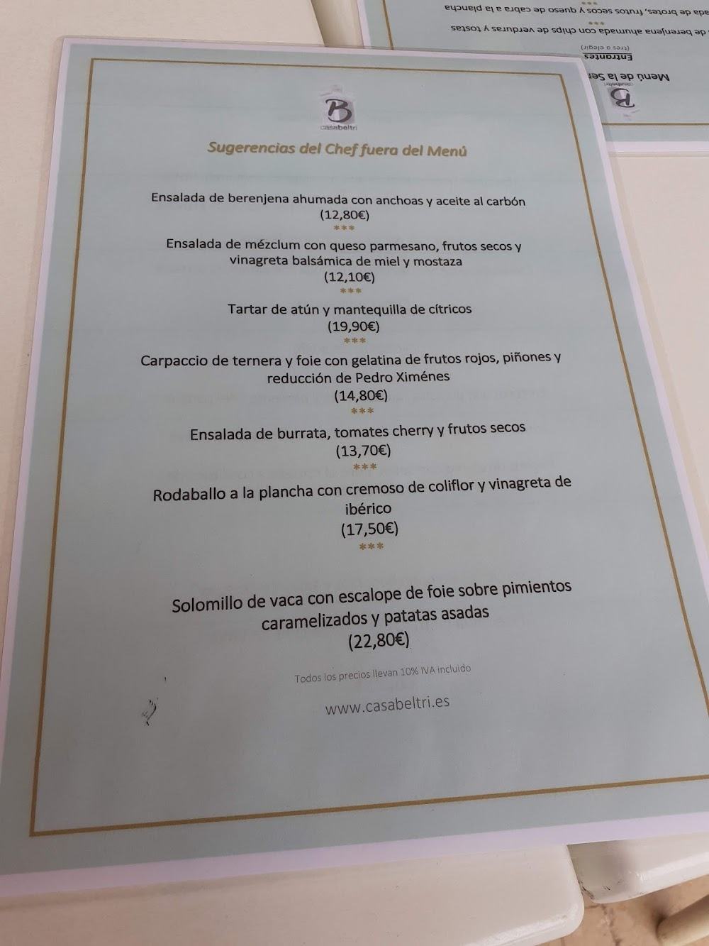Restaurante Casa Beltrí · carta, página 8