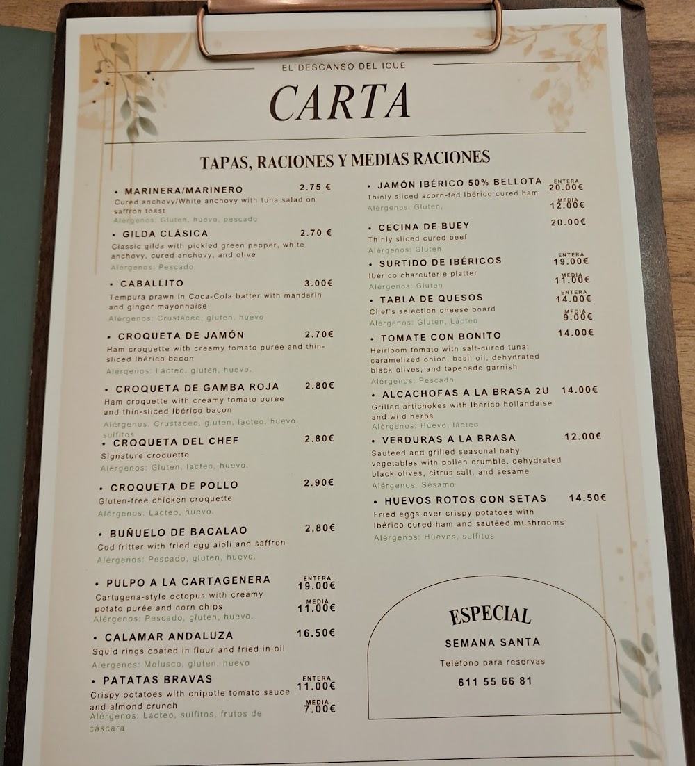 Descanso del icue · carta, página 1
