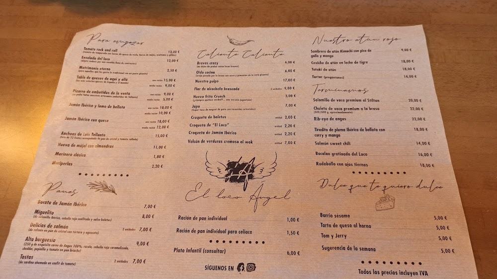El Loco Ángel braseria · carta, página 1