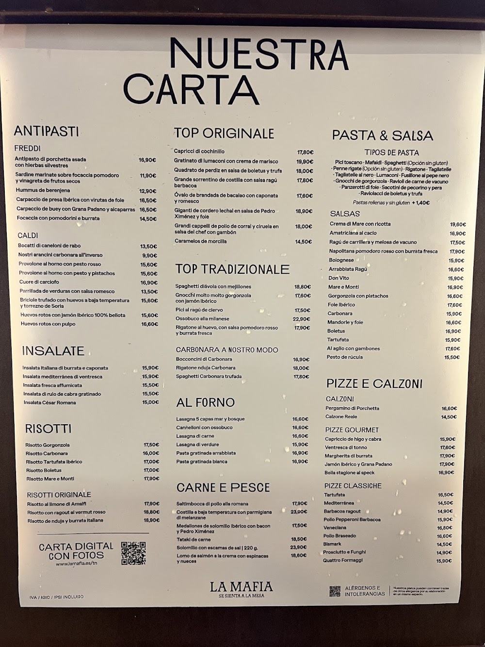 La Famiglia se sienta a la mesa · carta, página 1