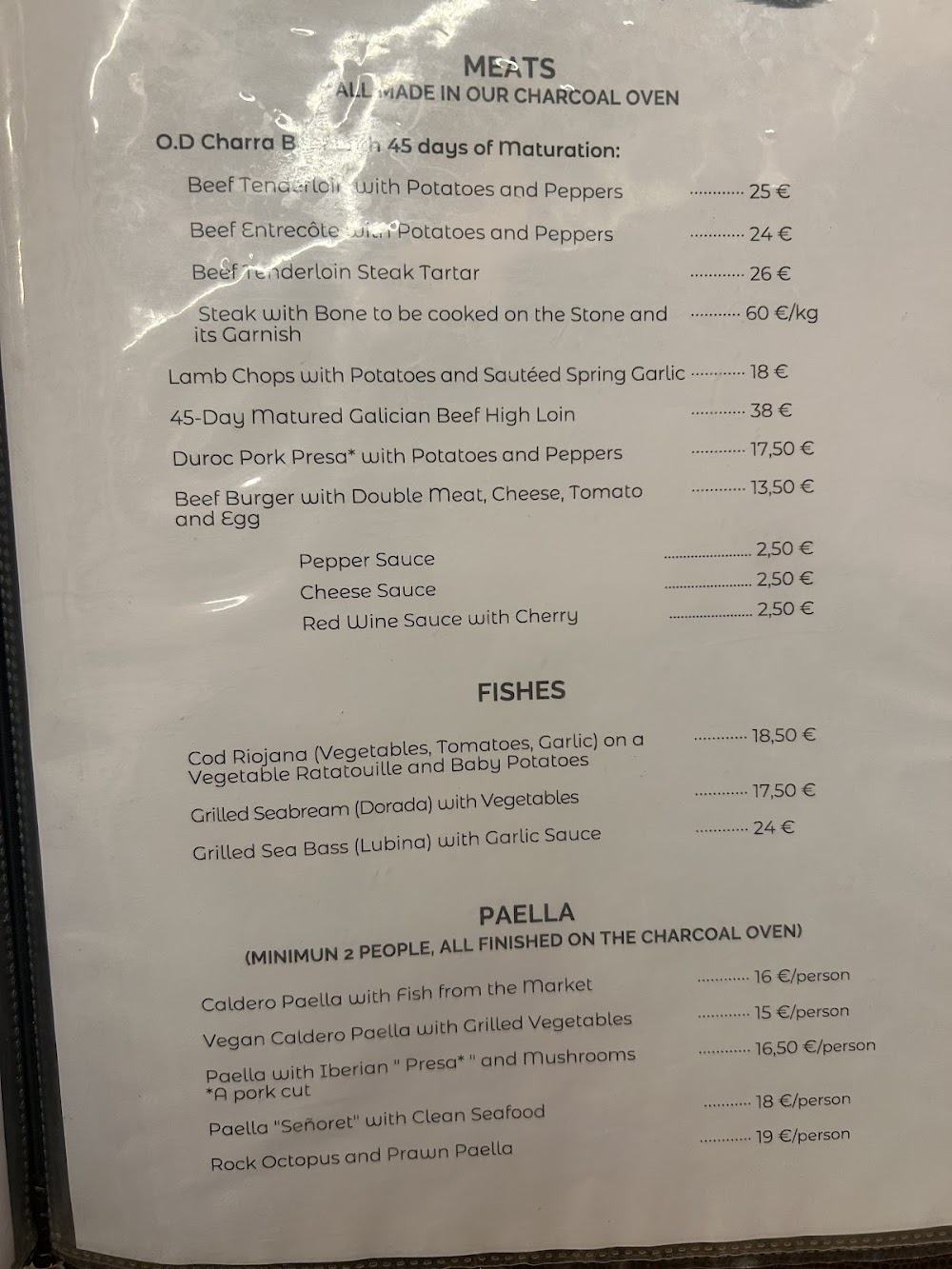Restaurante La Tartana · carta, página 1