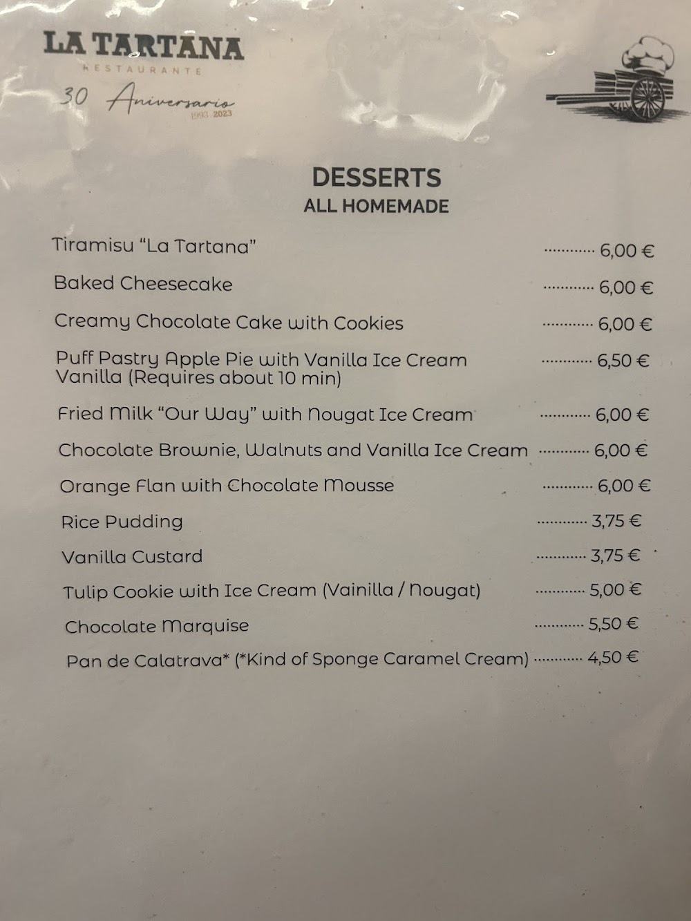 Restaurante La Tartana · carta, página 2