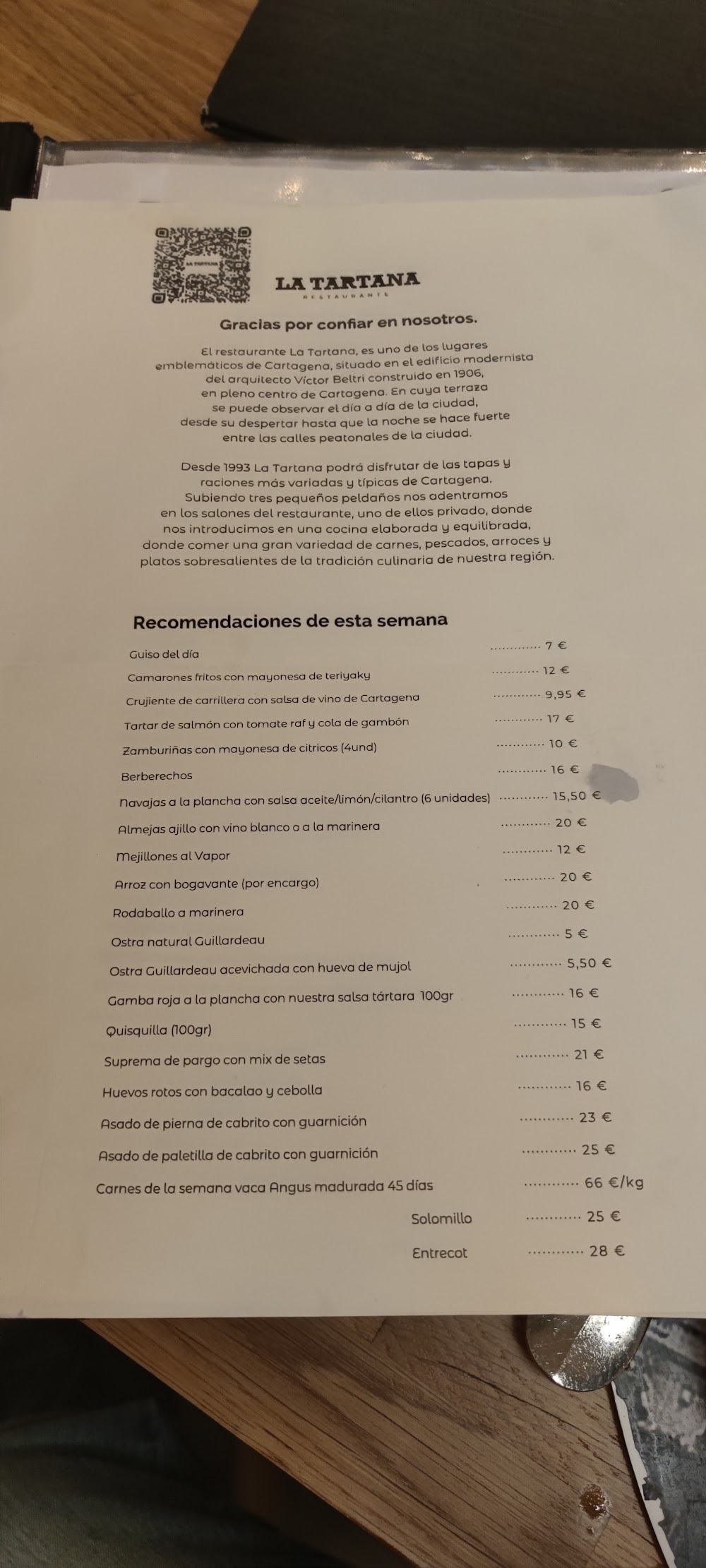 Restaurante La Tartana · carta, página 8