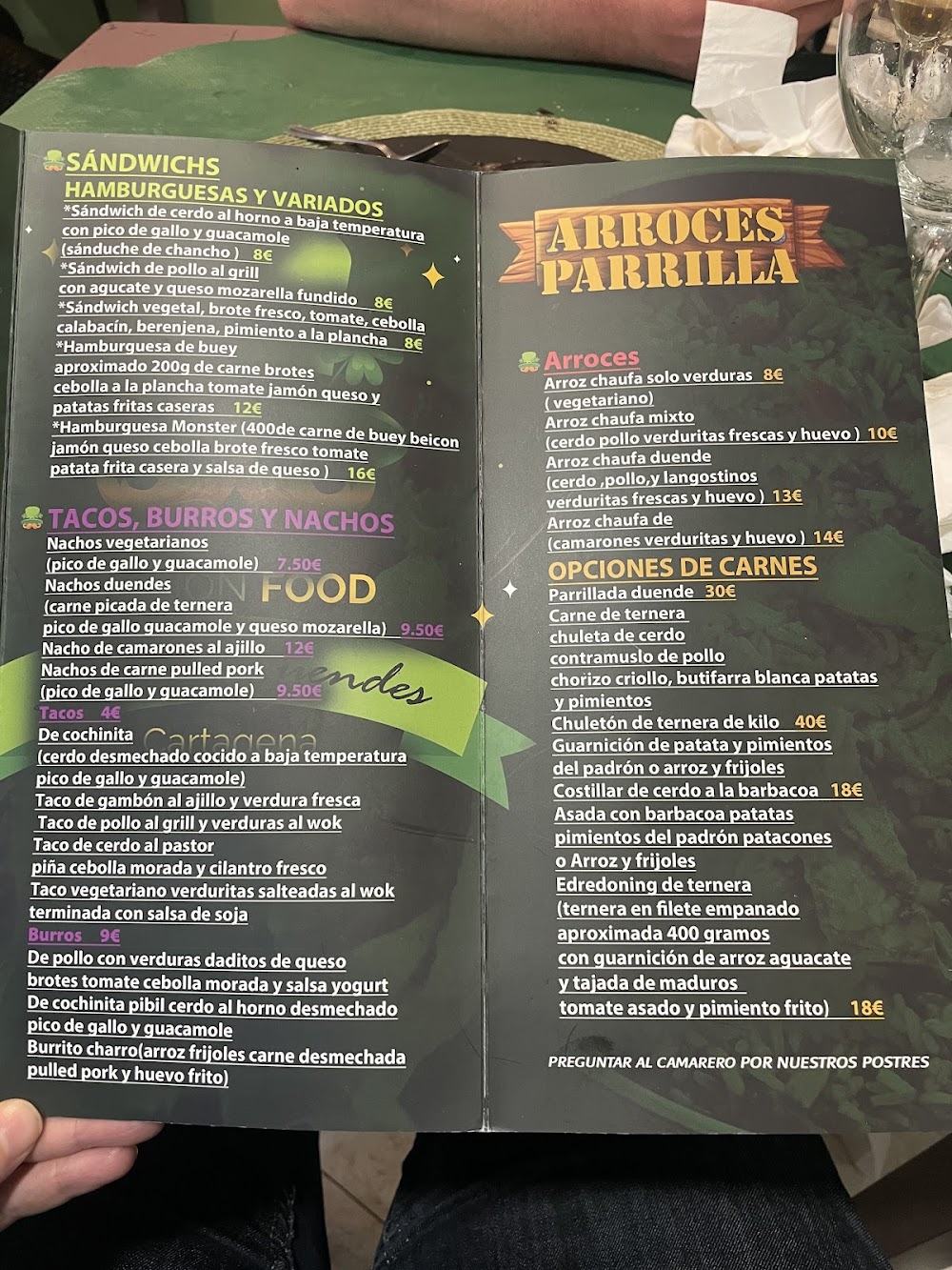 Los tres duendes fusionfood · carta, página 1