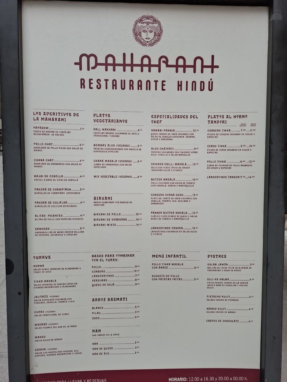 Maharani Restaurante Hindú · carta, página 2