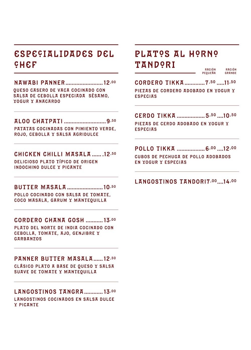 Maharani Restaurante Hindú · carta, página 6