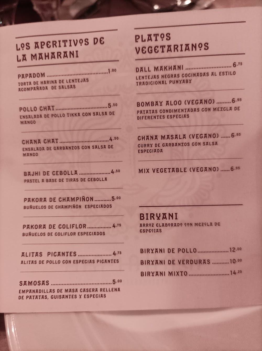 Maharani Restaurante Hindú · carta, página 7