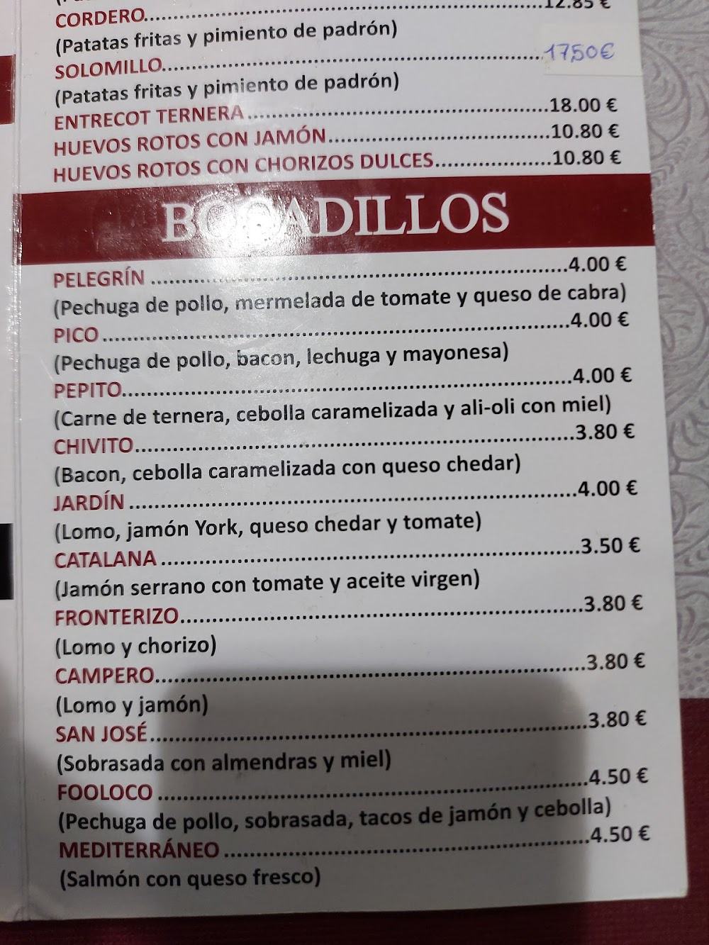 Mesón Fénix · carta, página 3