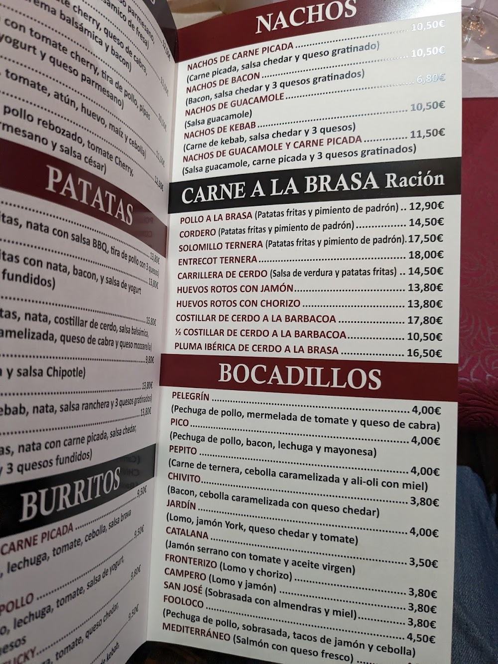 Mesón Fénix · carta, página 9