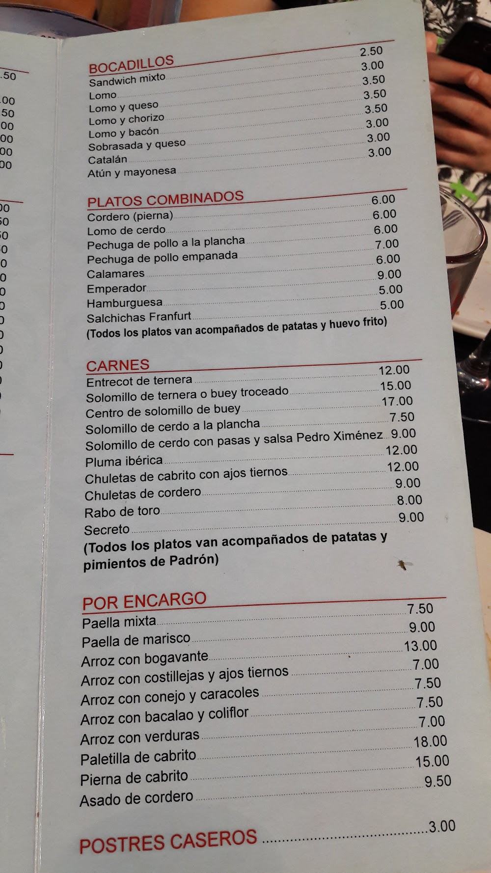 Mesón La Taberna de Rafael · carta, página 1