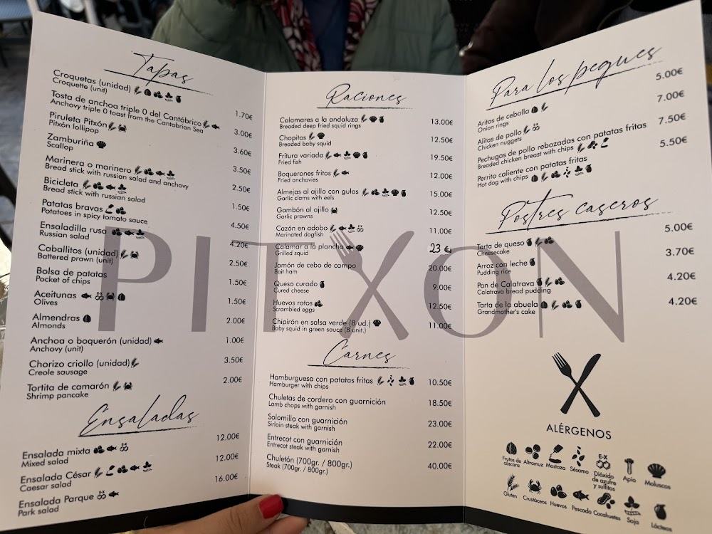 PITXÓN Restaurante Bar · carta, página 1