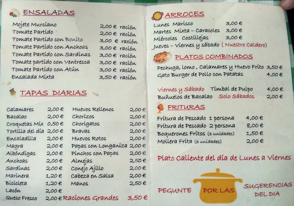 Restaurante El Gato · carta, página 1