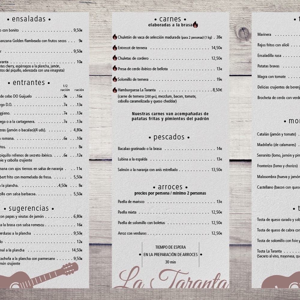 Restaurante La Taranta · carta, página 1