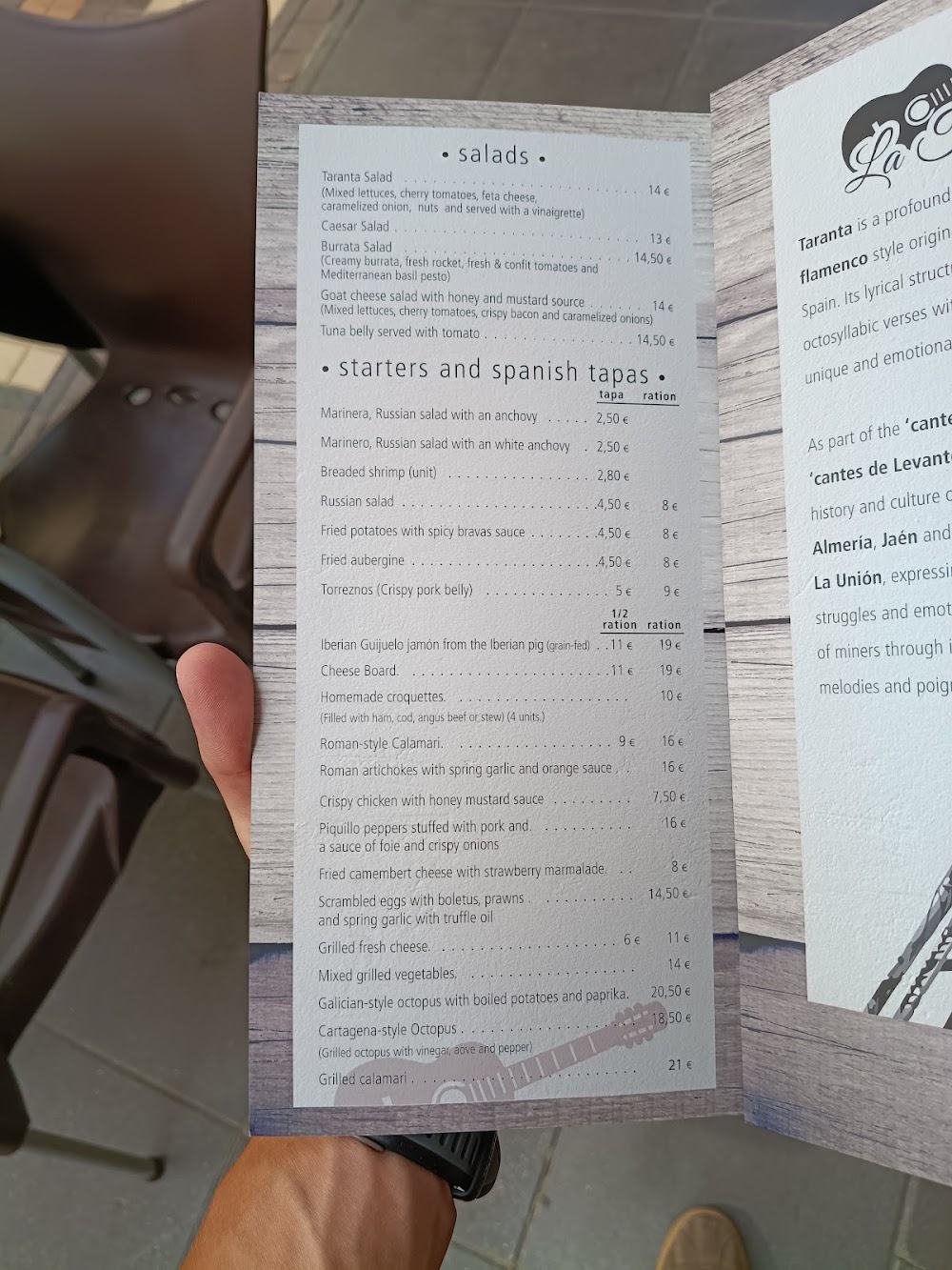 Restaurante La Taranta · carta, página 2