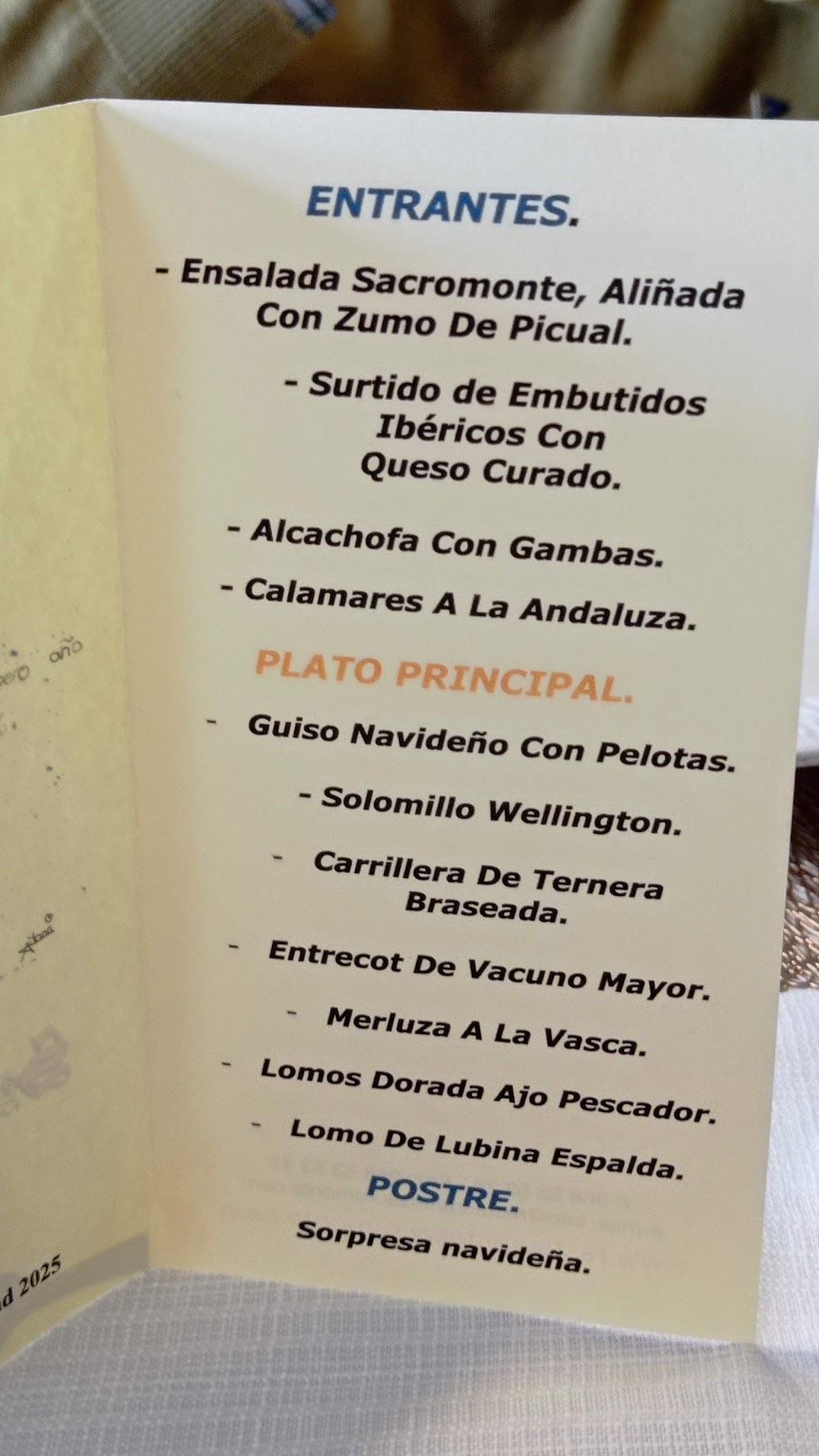 Restaurante Sacromonte · carta, página 1
