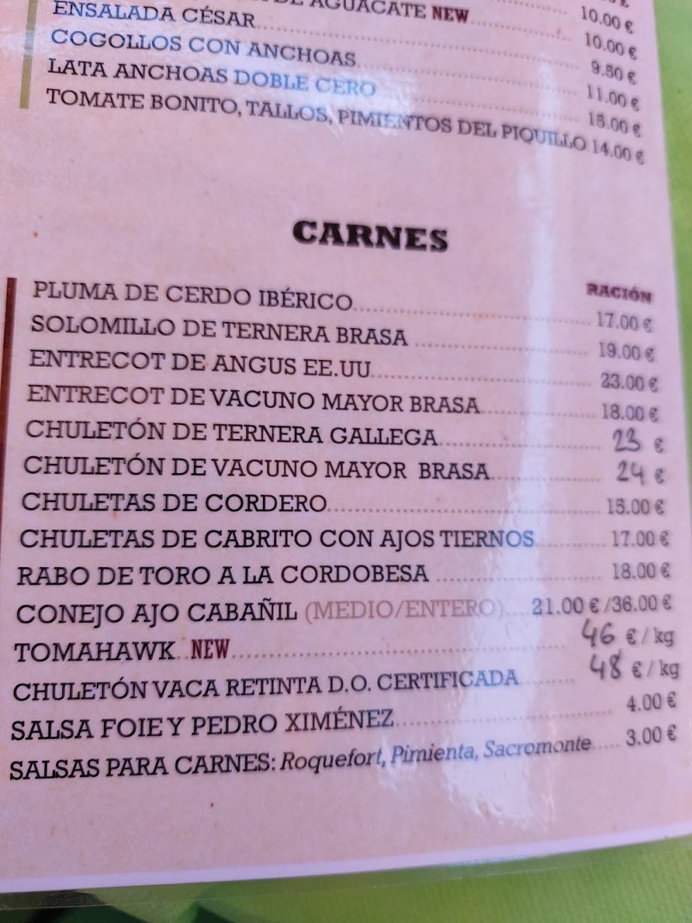 Restaurante Sacromonte · carta, página 2