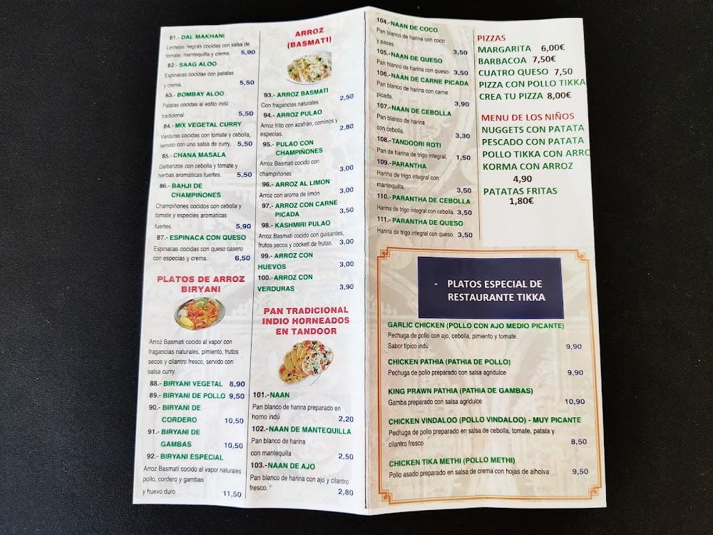 Restaurante Tikka · carta, página 10