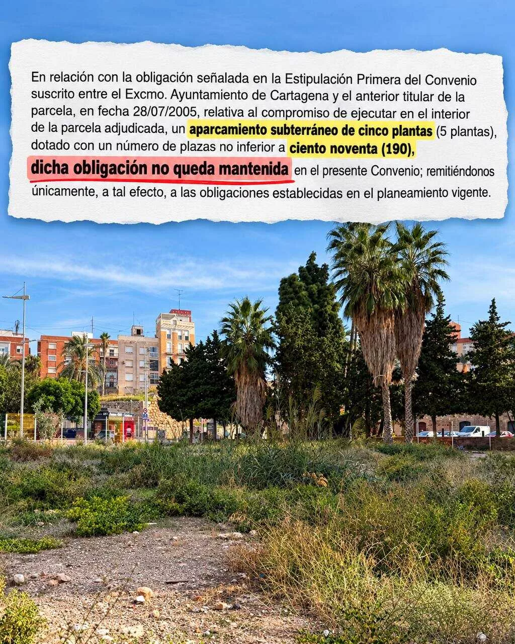 Imagen de la fuente asociada a: MC Cartagena cuestiona la eliminación del aparcamiento de Las Siervas y pide explicaciones sobre la inversión en Monte Sacro