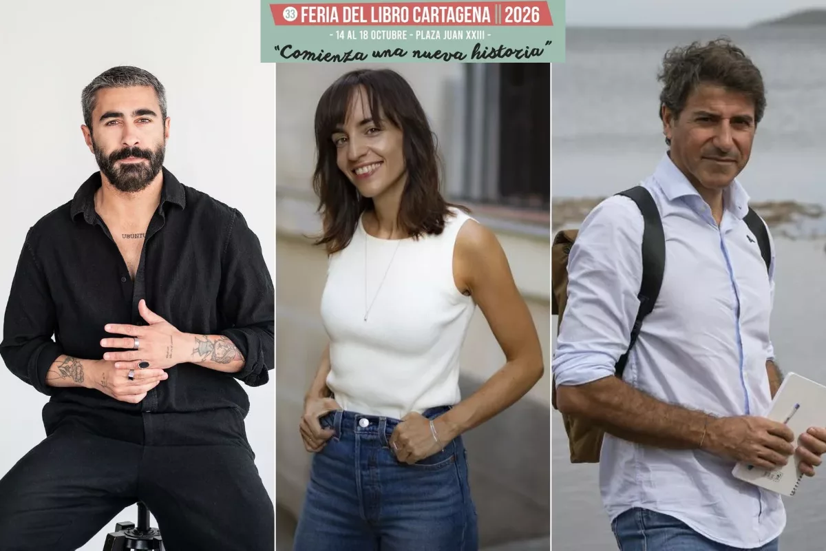Imagen de la fuente asociada a: Rayden, Marta Jiménez Serrano y Miguel Ángel Ruiz, este jueves en la Feria del Libro de Cartagena